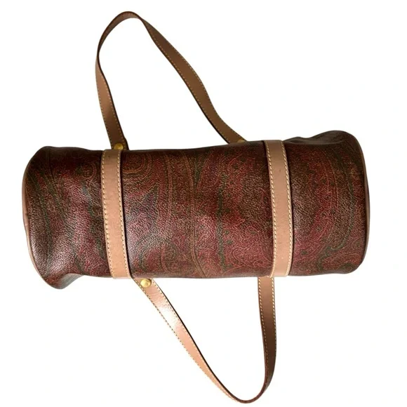 ETRO VINTAGE Bordeaux Paisley Print Mini Boston Barrel Bag
